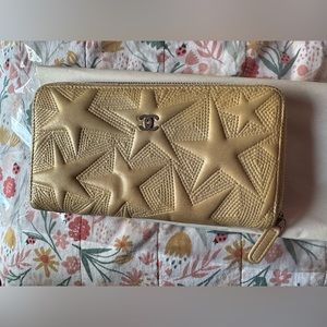 CHANEL Lambskin Star Embossed Large Wallet